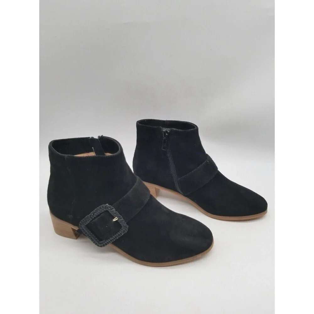 Jack Rogers Womens Black Suede Buckle Izzie Block Heel Ankle Booties‎ 5 M